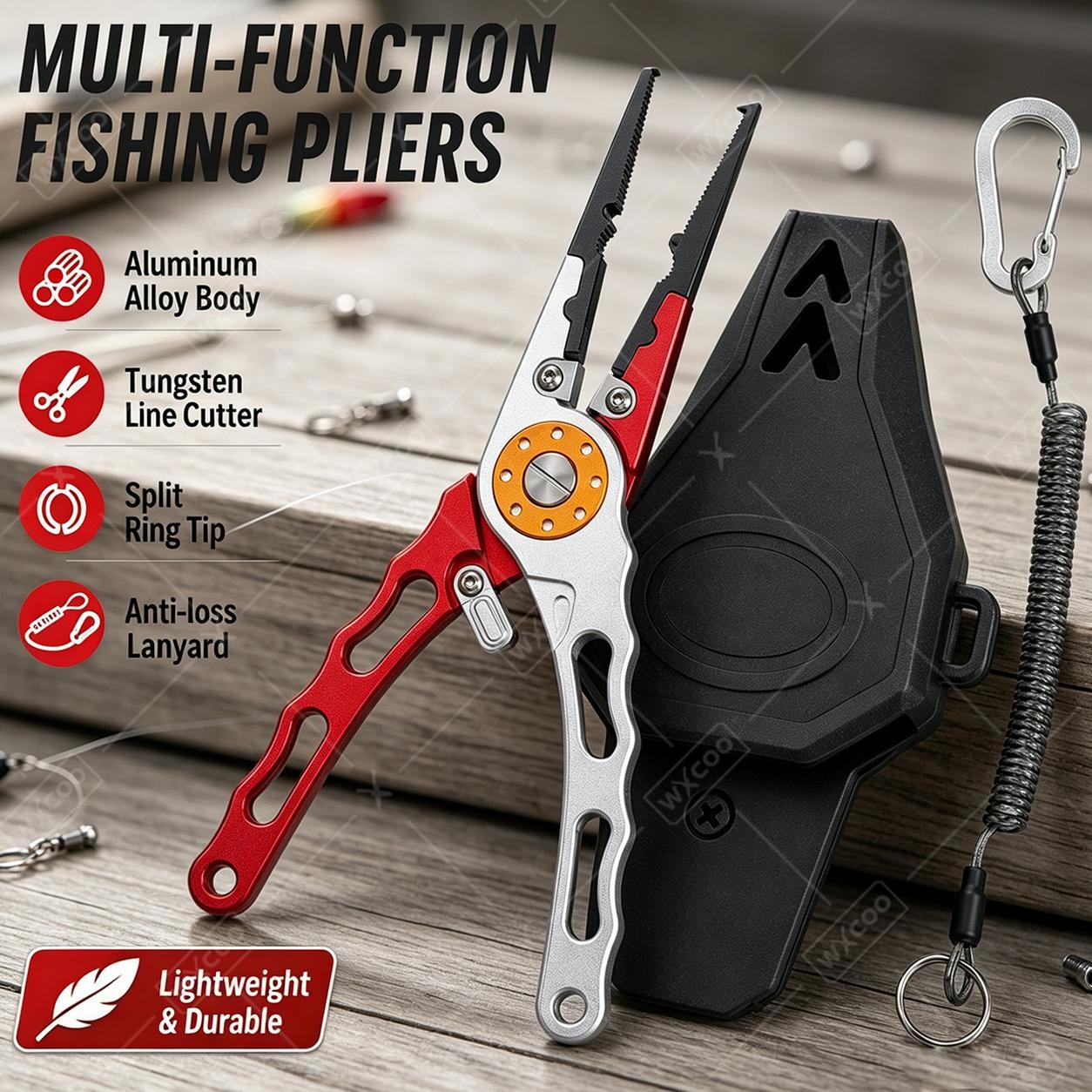 Fishing Hook Remover - WXCOO スプリットリングプライヤー フックリムーバー タングステンカーバイド ブレイドカッター アルミ製フィッシングプライヤー