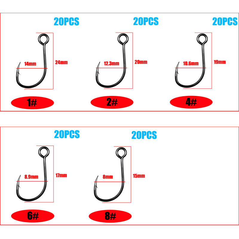 20 個フック釣りフックビッグリング炭素鋼シングルフックタッ - Fishing Hook Assortment のレビューと価格