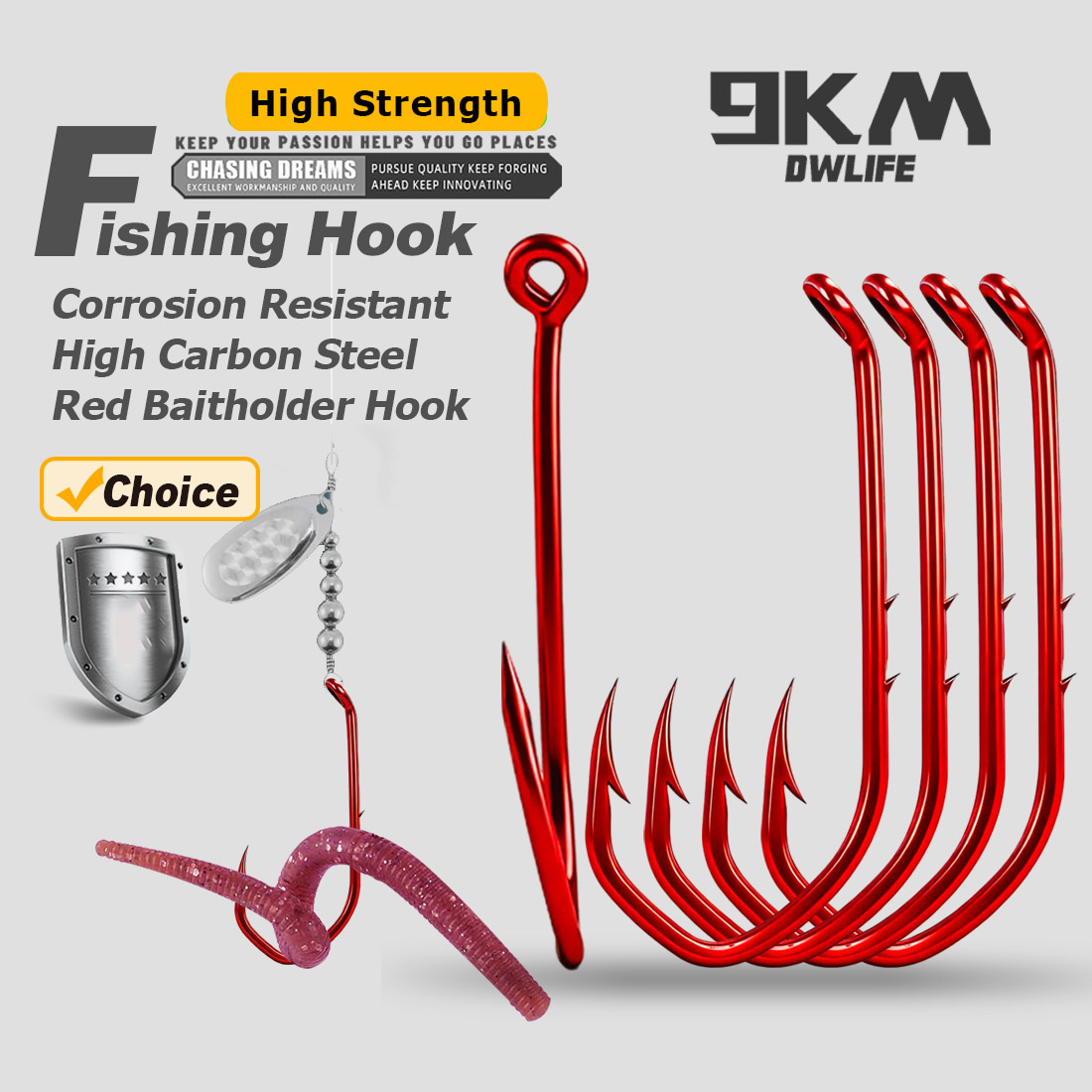 9KM ベイトホルダーフック 50-100個入り レッドフィ - Fishing Hook Offset のレビューと価格
